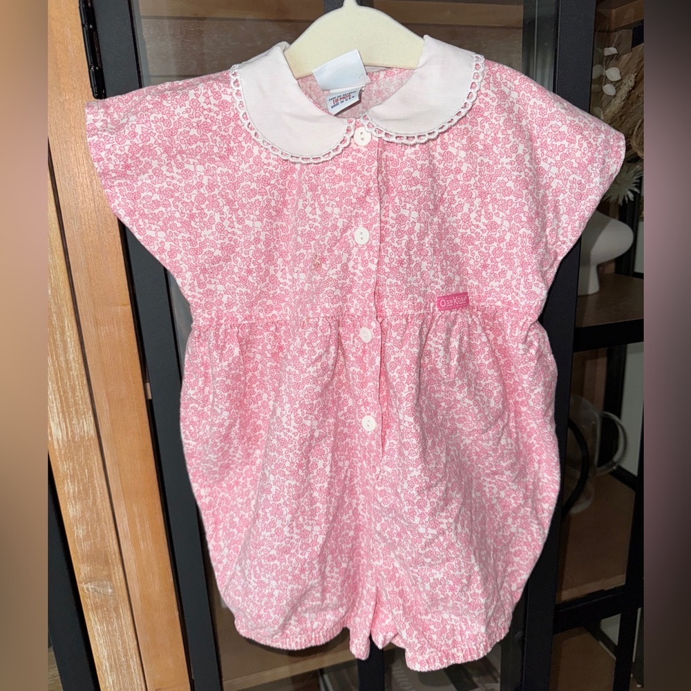 Vintage 90s Oshkosh B’Gosh bubble romper floral peterpan collar embroidered baby